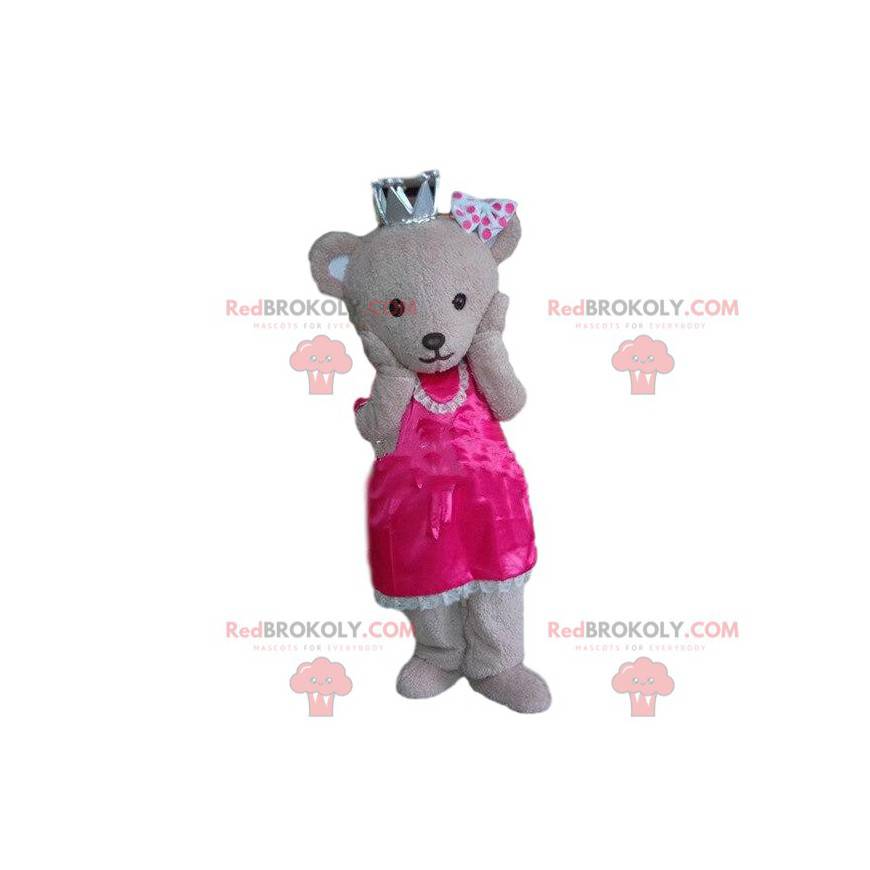 Teddybär-Maskottchen als Königin gekleidet, gekröntes