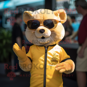 Gold Dormouse mascot costume character dressed with a Polo Shirt and Sunglasses