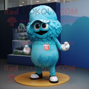 Cyan Meatballs mascot costume character dressed with a Tank Top and Hats