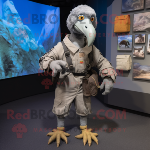 Gray Dodo Bird mascot costume character dressed with a Cargo Pants and Gloves