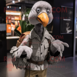 Gray Dodo Bird mascot costume character dressed with a Cargo Pants and Gloves