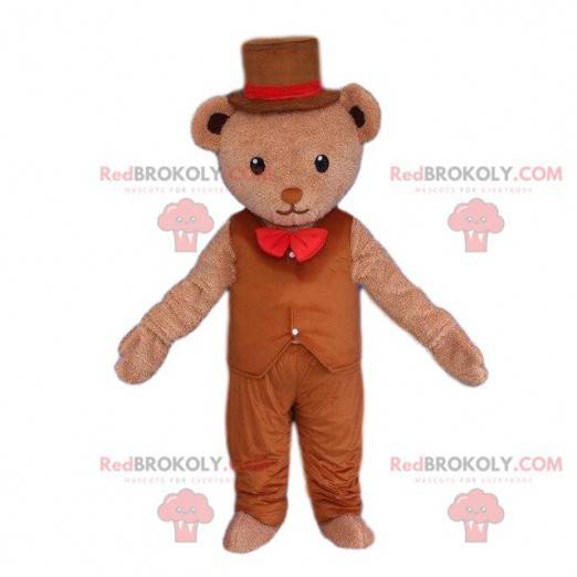 Mascotte d'ours élégant, costume de nounours en peluche costumé