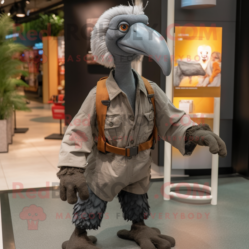 Gray Dodo Bird mascot costume character dressed with a Cargo Pants and Gloves