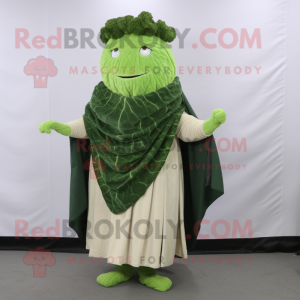 Forest Green Corned Beef And Cabbage mascot costume character dressed with a Wrap Dress and Shawl pins