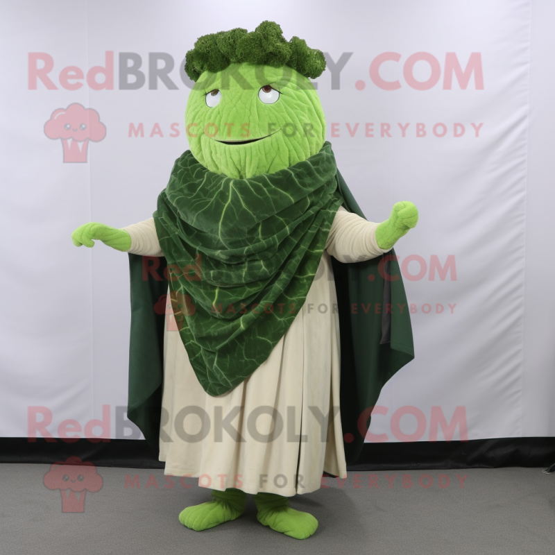 Forest Green Corned Beef And Cabbage mascot costume character dressed with a Wrap Dress and Shawl pins Forest Green Corned Beef And Cabbage mascot costume character dressed with a Wrap Dress and Shawl pins
