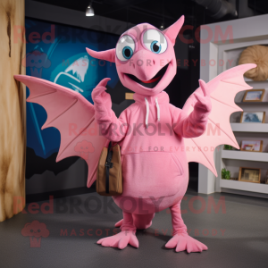 Pink Pterodactyl mascot costume character dressed with a Sweatshirt and Handbags