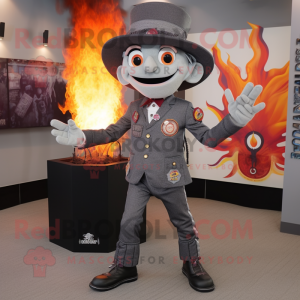 Gray Fire Eater mascot costume character dressed with a Suit Jacket and Backpacks