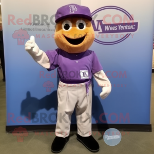 Lavender Baseball Glove mascot costume character dressed with a Boyfriend Jeans and Tie pins