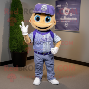 Lavender Baseball Glove mascot costume character dressed with a Boyfriend Jeans and Tie pins