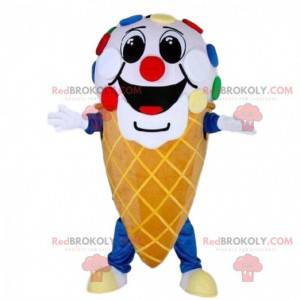 Mascota de cono de helado gigante, colorido disfraz de helado -
