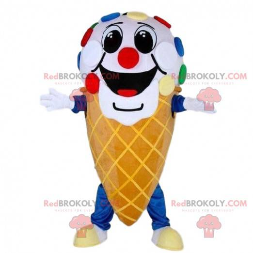 Mascote gigante de casquinha de sorvete, fantasia colorida de