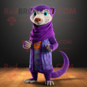 Purple Mongoose mascot costume character dressed with a Tank Top and Shawls