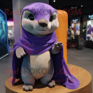 Purple Mongoose mascot costume character dressed with a Tank Top and Shawls