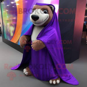 Purple Mongoose mascot costume character dressed with a Tank Top and Shawls