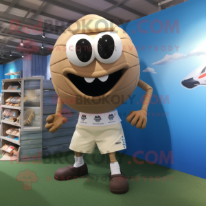 Tan Rugby Ball mascot costume character dressed with a Swimwear and Shoe clips