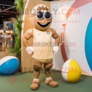 Tan Rugby Ball mascot costume character dressed with a Swimwear and Shoe clips