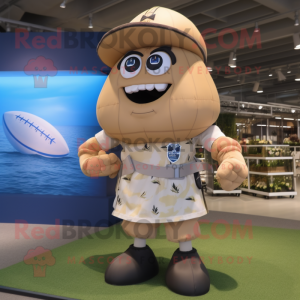 Tan Rugby Ball mascot costume character dressed with a Swimwear and Shoe clips