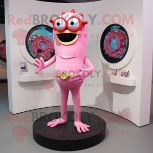 Pink Cyclops mascot costume character dressed with a Bikini and Bracelet watches