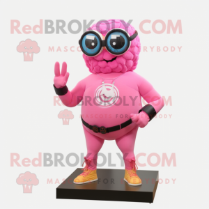 Pink Cyclops mascot costume character dressed with a Bikini and Bracelet watches