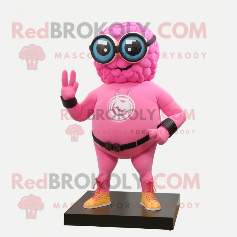 Pink Cyclops mascot costume character dressed with a Bikini and Bracelet watches Pink Cyclops mascot costume character dressed with a Bikini and Bracelet watches