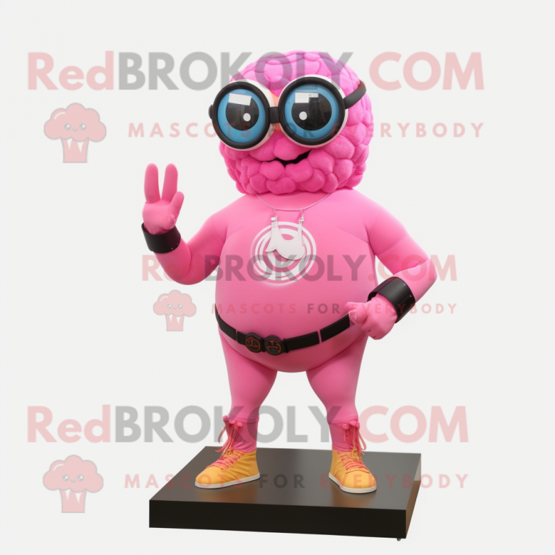 Pink Cyclops mascot costume character dressed with a Bikini and Bracelet watches