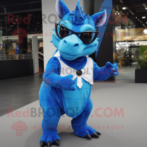 Blauwe Triceratops mascotte...