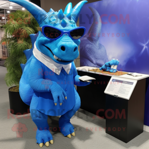 Blauwe Triceratops mascotte...