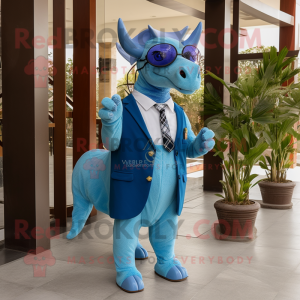 Blauwe Triceratops mascotte...