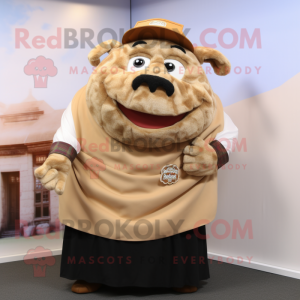 Tan Beef Wellington mascot costume character dressed with a Blouse and Lapel pins