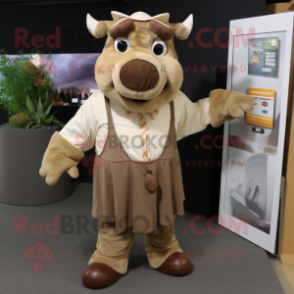 Tan Beef Wellington mascot costume character dressed with a Blouse and Lapel pins