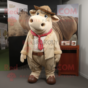 Tan Beef Wellington mascot costume character dressed with a Blouse and Lapel pins