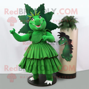 Forest Green Stegosaurus mascot costume character dressed with a A-Line Dress and Shoe clips