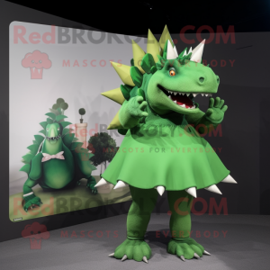 Forest Green Stegosaurus mascot costume character dressed with a A-Line Dress and Shoe clips
