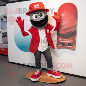 Red Skateboard mascot costume character dressed with a Waistcoat and Cufflinks