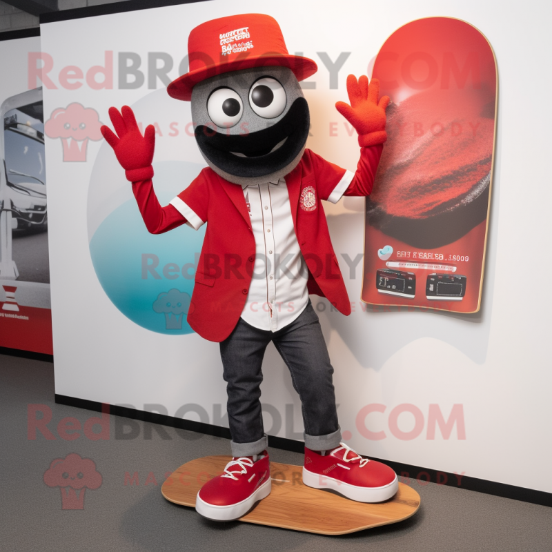 Red Skateboard mascot costume character dressed with a Waistcoat and Cufflinks Red Skateboard mascot costume character dressed with a Waistcoat and Cufflinks