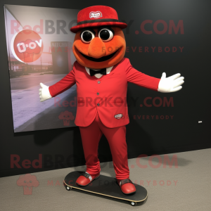 Red Skateboard mascot costume character dressed with a Waistcoat and Cufflinks