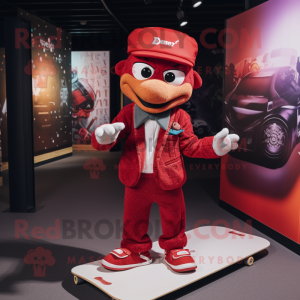 Red Skateboard mascot costume character dressed with a Waistcoat and Cufflinks