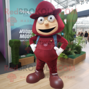 Maroon Spinach mascot costume character dressed with a Dungarees and Cufflinks