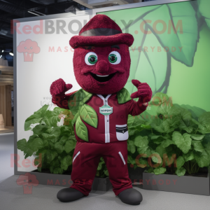 Maroon Spinach mascot costume character dressed with a Dungarees and Cufflinks