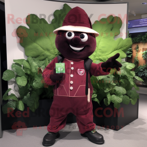 Maroon Spinach mascot costume character dressed with a Dungarees and Cufflinks