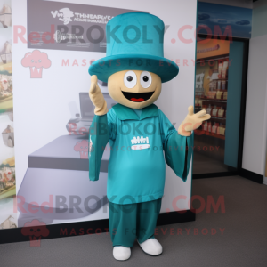 Teal Pad Thai mascot costume character dressed with a Long Sleeve Tee and Hats