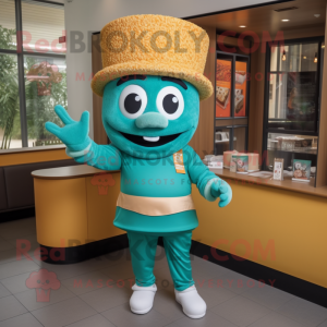 Teal Pad Thai mascot costume character dressed with a Long Sleeve Tee and Hats