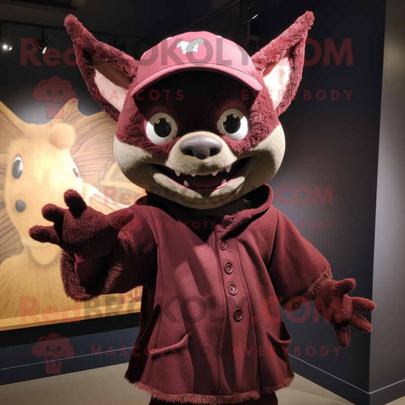 Maroon Bat mascot costume character dressed with a Cardigan and Headbands