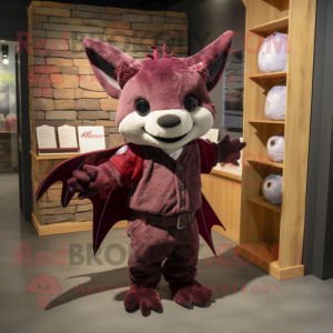 Maroon Bat mascot costume character dressed with a Cardigan and Headbands