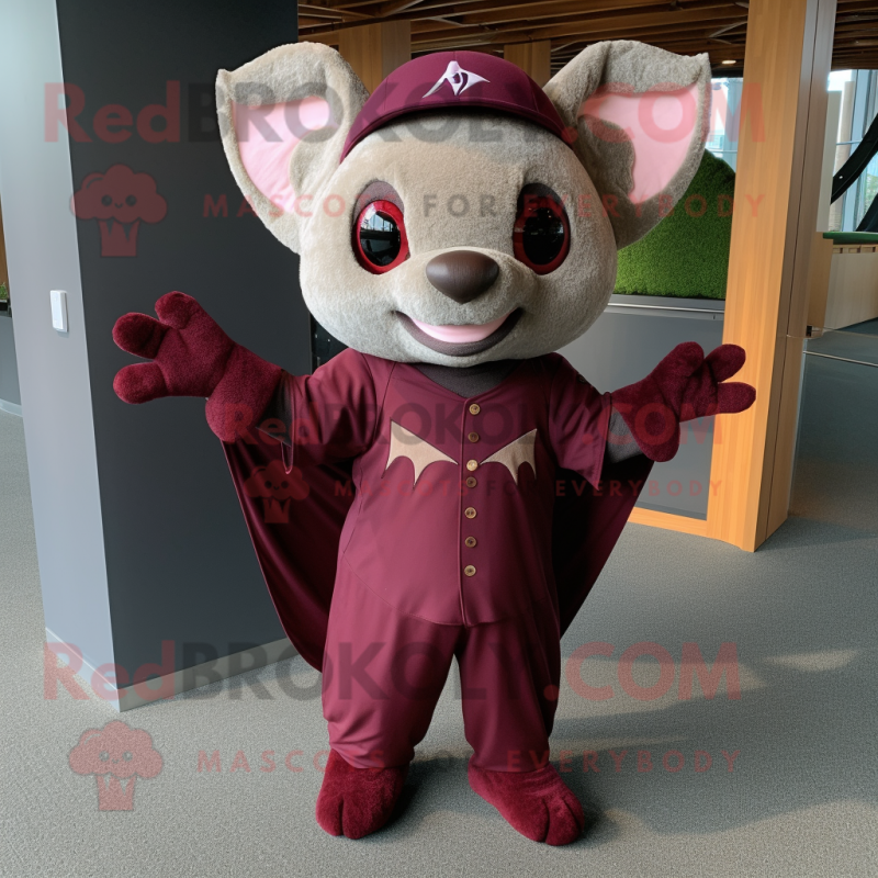 Maroon Bat mascot costume character dressed with a Cardigan and Headbands