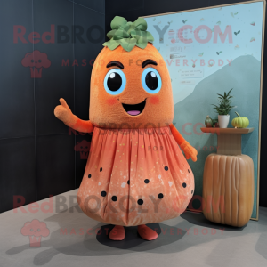 Rust Melon mascot costume character dressed with a Shift Dress and Hair clips
