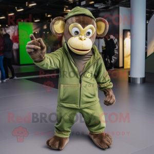 Olive Monkey mascot costume character dressed with a Jumpsuit and Shoe laces