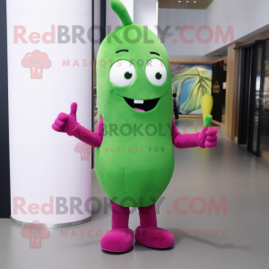 Magenta Green Bean mascot costume character dressed with a Skinny Jeans and Hair clips