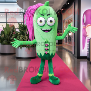 Magenta Green Bean mascot costume character dressed with a Skinny Jeans and Hair clips