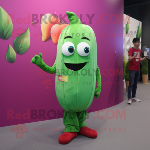 Magenta Green Bean mascot costume character dressed with a Skinny Jeans and Hair clips